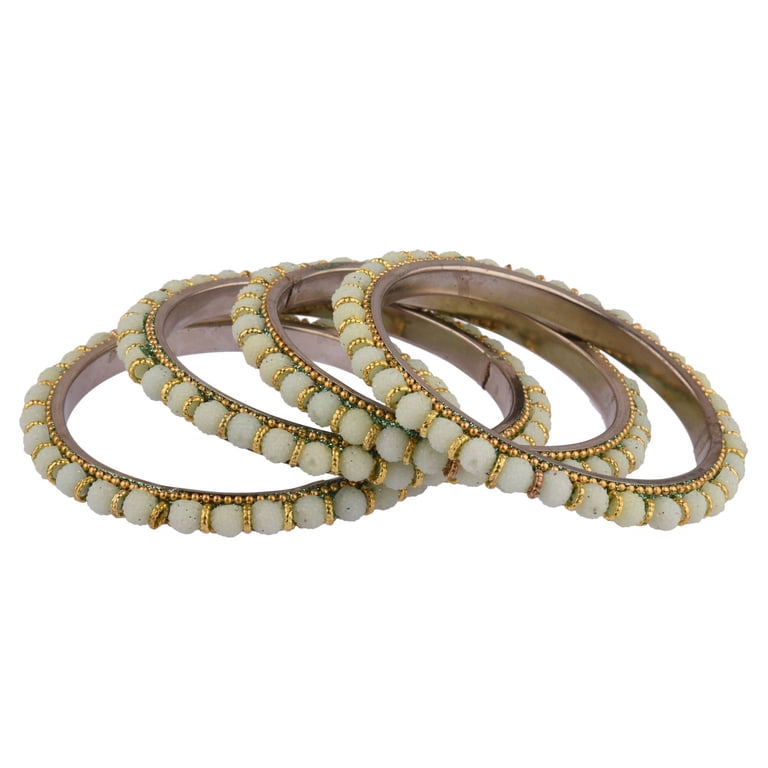 Efulgenz Indian Beaded Bangles Faux Pearl Turquoise Green  display picture 2