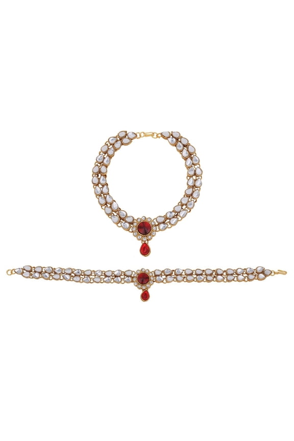 Indian Bollywood Crystal Rhinestone Faux Kundan Wedding Bridal Anklet Set (2 pc) Bracelet Payal Foot Jewelry
