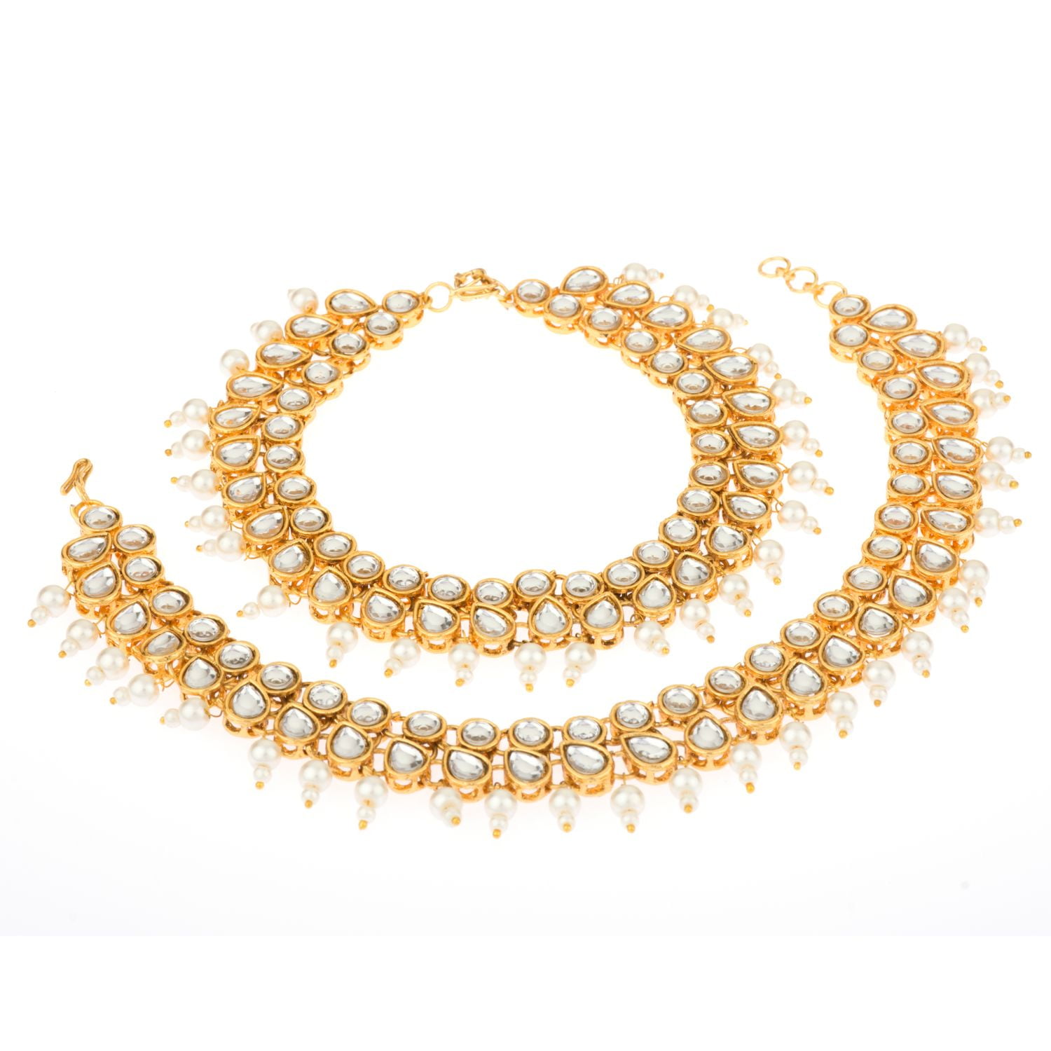 Efulgenz Indian Bollywood Crystal Rhinestone Faux Kundan Wedding Bridal Anklet Set