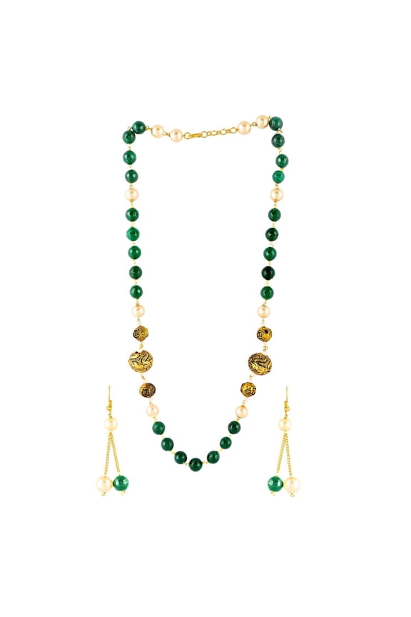 Indian Bollywood Faux Pearl Necklace Jewelry Antique Vintage Tribal Beaded Strand Statement Neckalce Earrings Jewelry Set