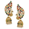 thumbnail image 1 of Efulgenz Indian Bollywood Gold Tone Crystal Kundan Pearl Peacock Inspired Jhumka Jhumki Earrings Jewelry Set, 1 of 3
