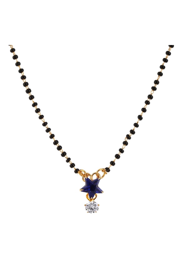 Indian Bollywood Traditional American Diamond CZ Mangalsutra Pendant Necklace Jewelry for Women,Blue