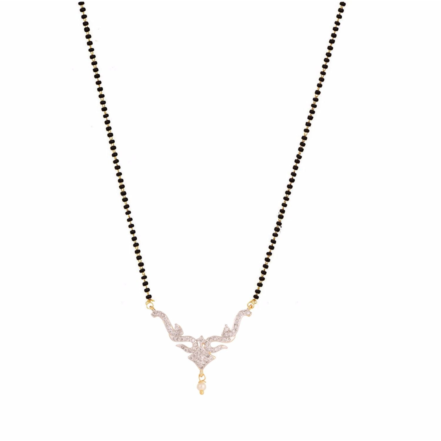 EFULGENZ Indian Bollywood Traditional American Diamond CZ Mangalsutra Pendant Necklace Jewelry for Women,Gold