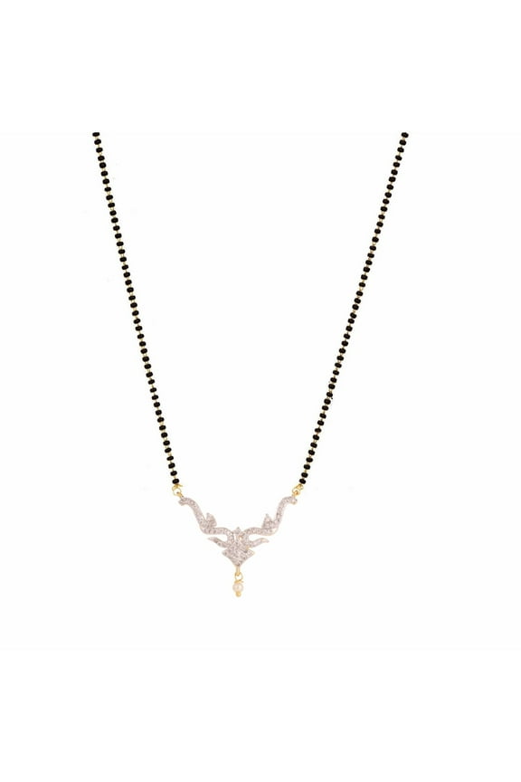 Indian Bollywood Traditional American Diamond CZ Mangalsutra Pendant Necklace Jewelry for Women,Gold