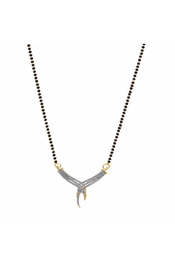 Indian Bollywood Traditional American Diamond CZ Mangalsutra Pendant Necklace Jewelry for Women,Gold