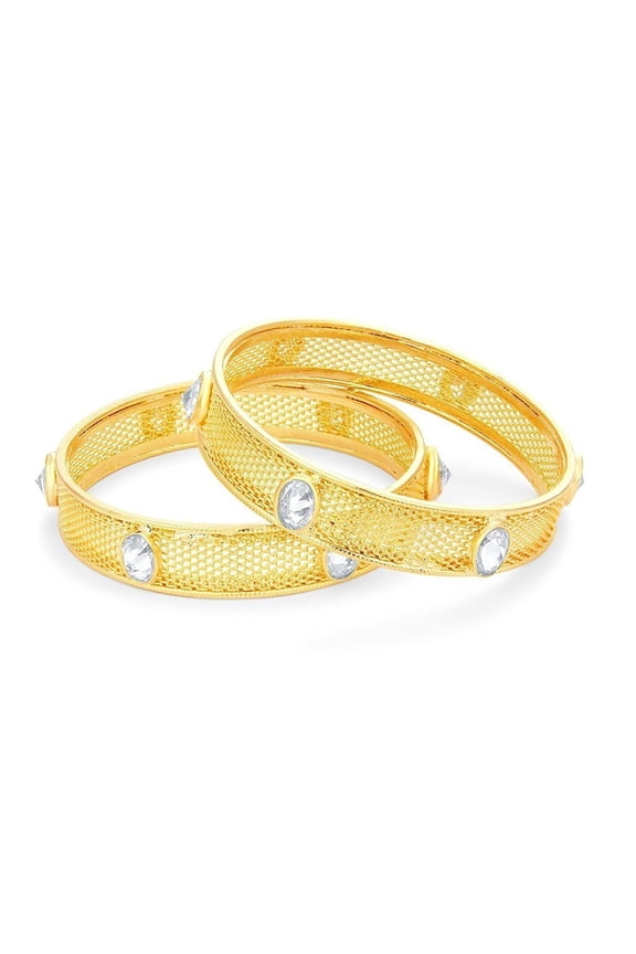 Indian Bollywood Traditional Ethnic White Cubic Zirconia Faux Rhinestone Studded Filigree Style Bracelets Bangle Set Wedding Jewelry for Women