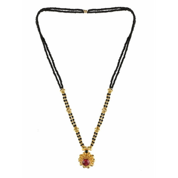 Efulgenz Indian Bollywood Traditional Gold Plated Ruby Emerald/Color CZ Stone Mangalsutra Pendant Necklace Jewelry with Chain for Women