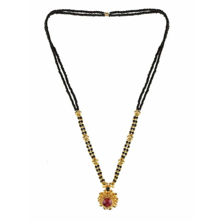Efulgenz Indian Bollywood Traditional Gold Plated Ruby Emerald Color CZ Stone Mangalsutra Pendant Necklace Jewelry with Chain for Women
