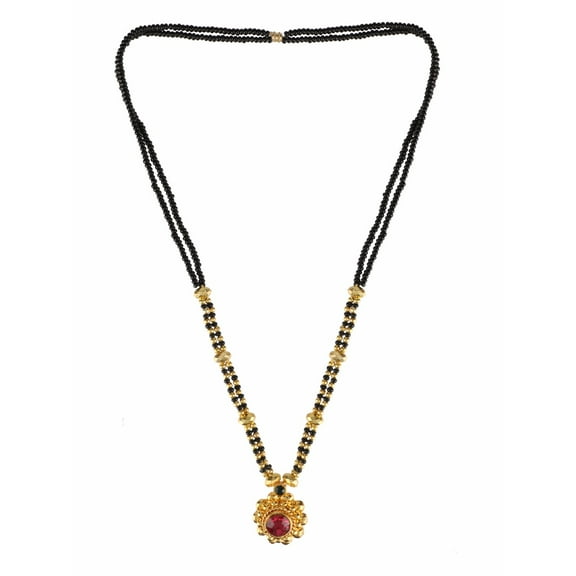 Efulgenz Indian Bollywood Traditional Gold Plated Ruby Emerald/Color CZ Stone Mangalsutra Pendant Necklace Jewelry with Chain for Women