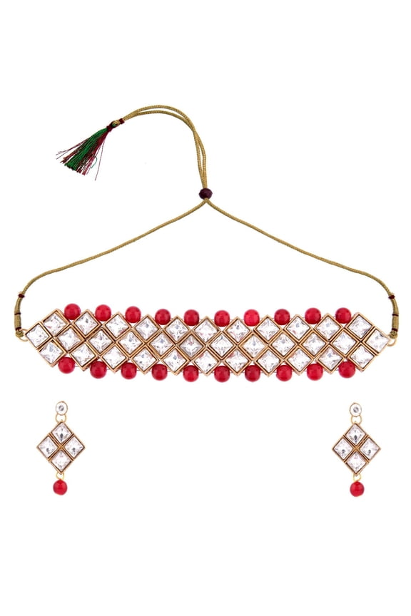 Indian Bollywood Traditional Kundan Faux Pearl Bridal Choker Necklace Earrings Jewelry Set