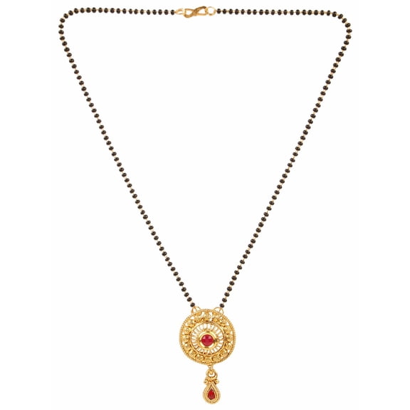 Efulgenz Indian Bollywood Traditional Ruby Emerald/Color CZ Stone Mangalsutra Pendant Necklace Jewelry with chain for Women