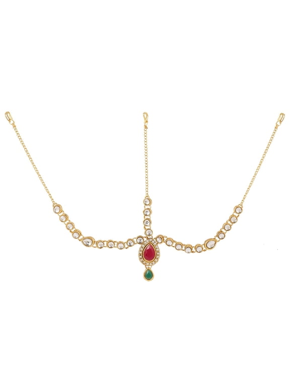 Indian Bollywood Vintage Gold Plated Mang Tikka Crystal Pearl Head Chain Bridal Wedding Jewelry Hair Accessories