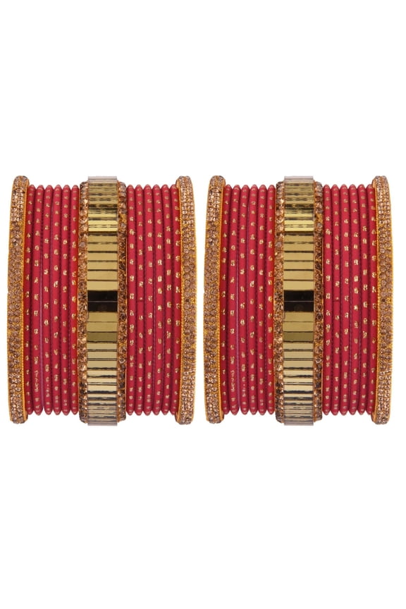 Indian Bridal Bangles Set Rhinestone CZ Maroon Metal Bracelet Bangle Jewelry CZ Crystal Glass Stone Bracelet Wedding Bangles for Women (30 Pcs) Size 2.4