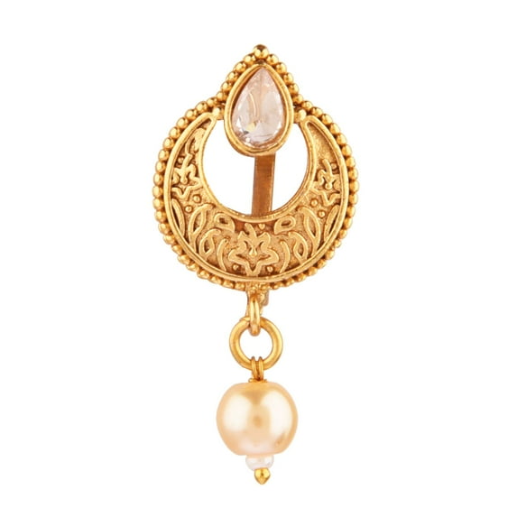 Efulgenz Indian Bridal Jewelry Nose Ring Nath Style Nose Stud Pin Fake Nose Stud Ring Jewelry Wedding Faux Pearl Drop Kundan Crystal Bollywood Nose Ring Stud Non Piercing Jewelry for Women