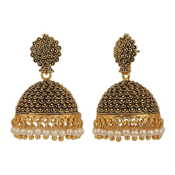 Efulgenz Indian Ethnic Vintage Bollywood Gypsy Oxidized Antique Traditional Temple Jhumka Jhumki Earrings for Women (Style 6)