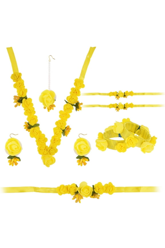 Indian Flower Jewelry Set Handmade Jewelry Necklace Earrings Maang Tikka Cuff Openable Bracelet Set Armlets Waistbelt Kamarband Bridal Indian Jewelry for Women