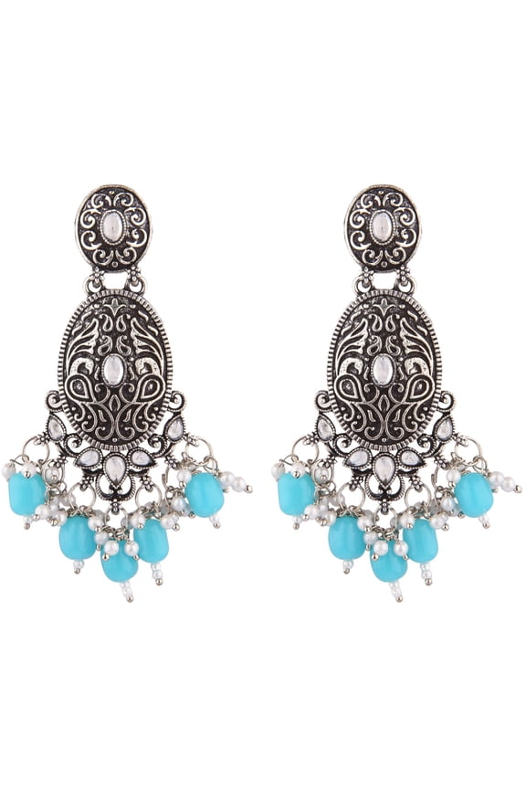 Indian Jewellery Traditional Crystal Kundan Faux Pearl Charms Bridal Dangle Earrings Set for Women, Black