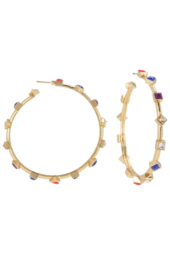 Indian Jewelry Antique Crystal Kundan Hoop Style Big Dangle Earrings Set for Women