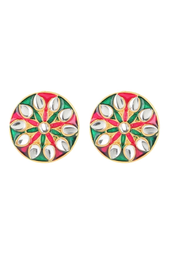 Indian Jewelry Antique Crystal Kundan Round Stud Earrings Set for Women