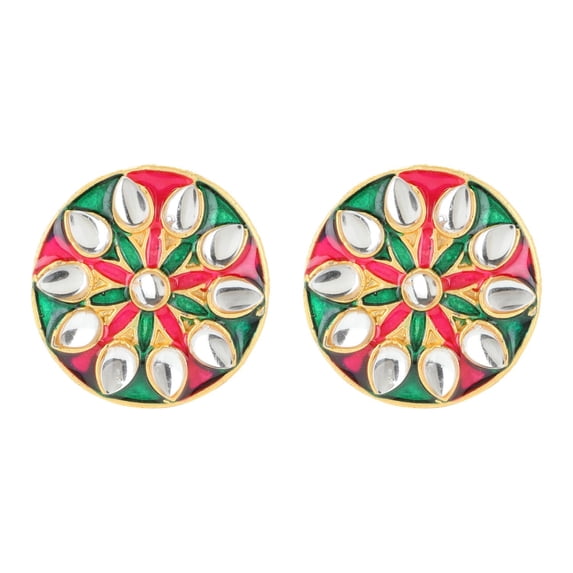 Efulgenz Indian Jewelry Antique Crystal Kundan Round Stud Earrings Set for Women