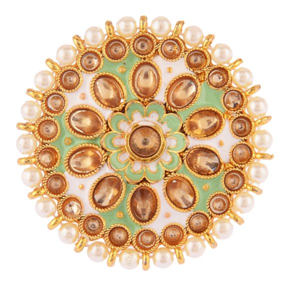 Efulgenz Indian Jewelry Antique Round Faux Pearl Beads Crystal Kundan Bollywood Adjustable Big Finger Ring for Women, Green