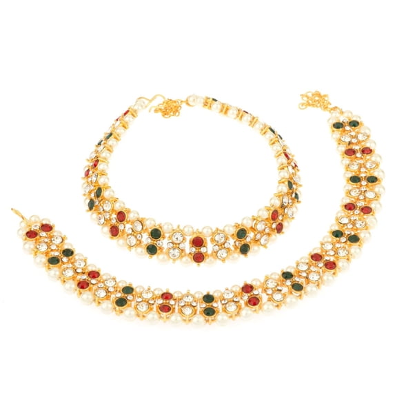 Efulgenz Indian Jewelry Boho Crystal Anklets Barefoot Sandals Adult Ankle Bracelet Payal Anklet Set