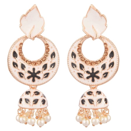 Efulgenz Indian Jewelry Bollywood Antique Crystal Faux Pearl Beads Drop Floral Jhumka Jhumki Dangle Earrings Set