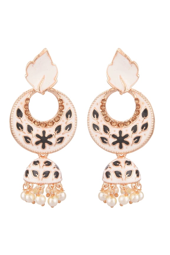 Indian Jewelry Bollywood Antique Crystal Faux Pearl Beads Drop Floral Jhumka Jhumki Dangle Earrings Set