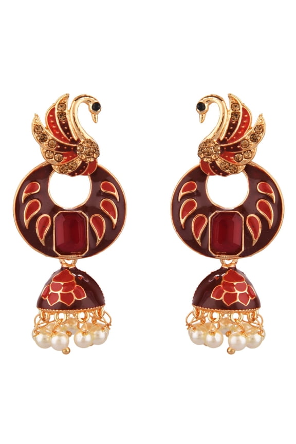 Indian Jewelry Bollywood Antique Crystal Faux Pearl Beads Drop Peacock Jhumka Jhumki Dangle Earrings Set