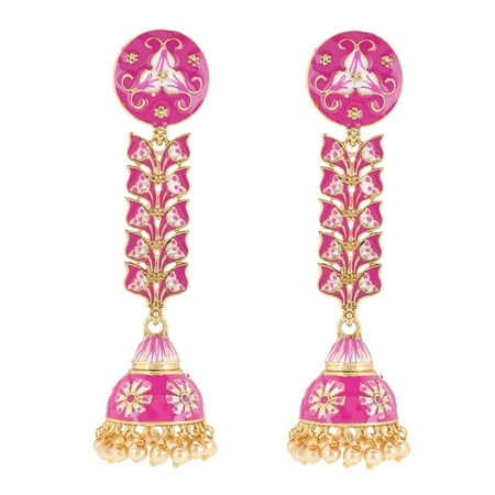 Efulgenz Indian Jewelry Bollywood Antique Crystal Kundan Big Dangle Jhumka Earringsfor Women