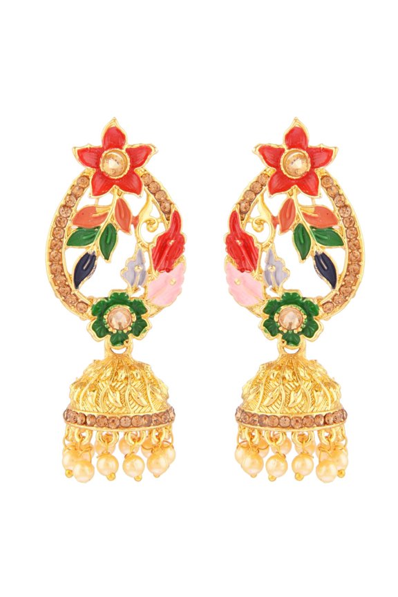 Indian Jewelry Bollywood Antique Crystal Kundan Peacock Jhumka Earrings for Women