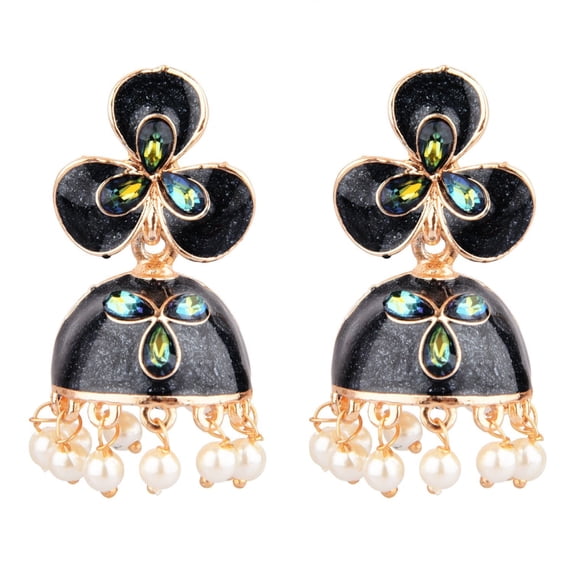 Efulgenz Indian Jewelry Bollywood Antique Faux Pearl Beads Drop Floral Jhumka Jhumki Dangle Earrings Set