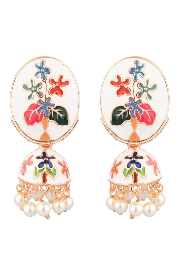 Indian Jewelry Bollywood Antique Faux Pearl Beads Drop Floral Jhumka Jhumki Dangle Earrings Set