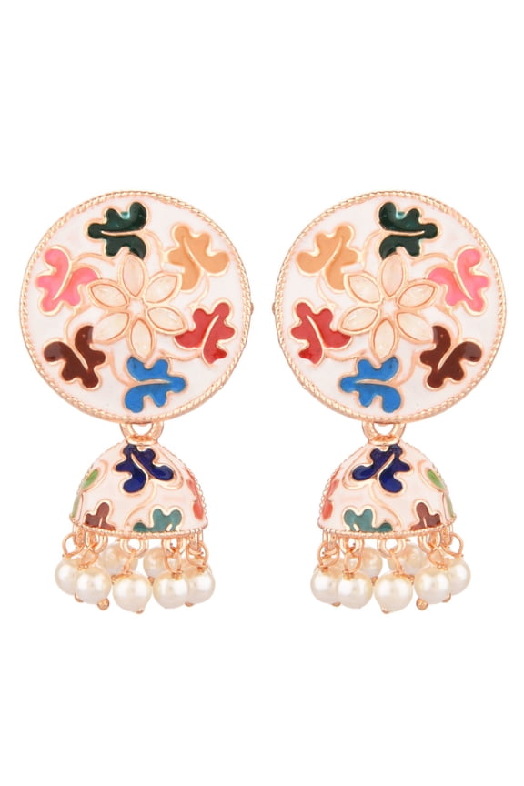 Indian Jewelry Bollywood Antique Faux Pearl Beads Drop Floral Jhumka Jhumki Dangle Earrings Set