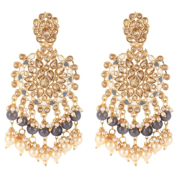 Efulgenz Indian Jewelry Bollywood Antique Faux Pearl Crystal Kundan Big Dangle Chandelier Earrings Set