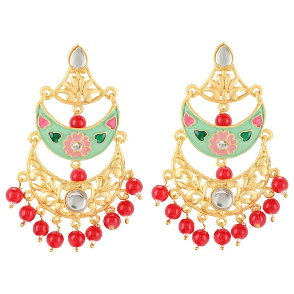 Efulgenz Indian Jewelry Bollywood Antique Faux Pearl Crystal Kundan Dangle Chanbali Earrings Set for Women