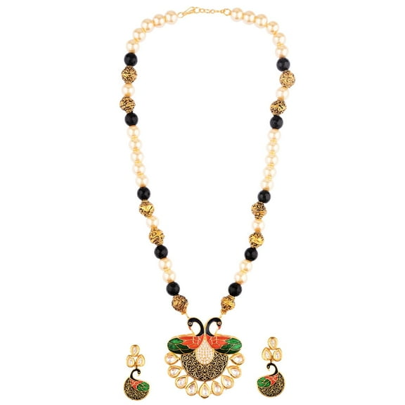 Efulgenz Indian Jewelry Bollywood Antique Faux Pearl Crystal Kundan Pendant Choker Necklace Earrings Wedding Jewelry Set