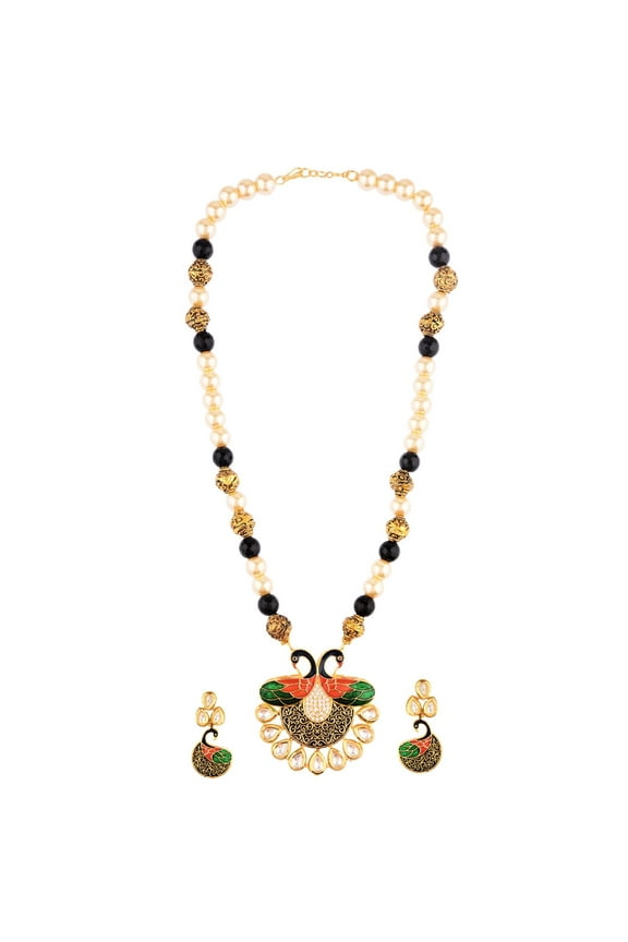 Indian Jewelry Bollywood Antique Faux Pearl Crystal Kundan Pendant Choker Necklace Earrings Wedding Jewelry Set