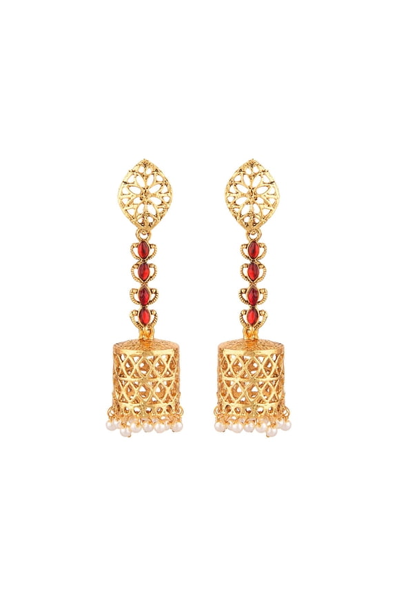 Indian Jewelry Bollywood CZ Crystal Dangle Earrings Set for Women, Maroon