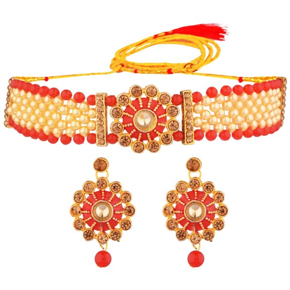 Efulgenz Indian Jewelry Bollywood Crystal Choker Necklace Earrings Wedding Jewelry Set for Women