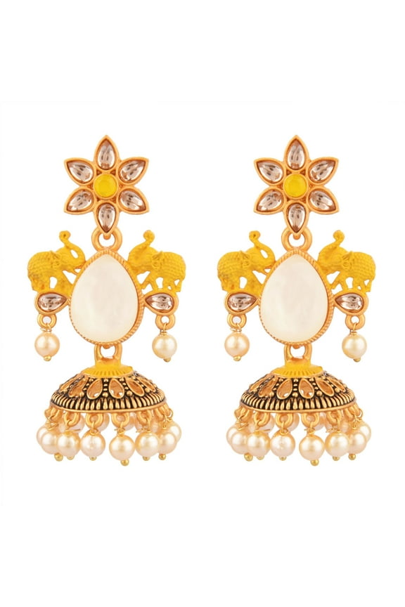 Indian Jewelry Bollywood Crystal Kundan Faux Pearl Floral Elephant Antique Jhumka Jhumki Earrings Set for Women