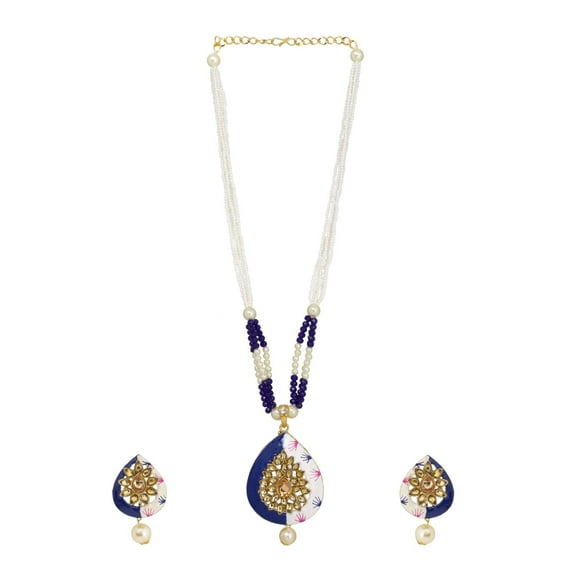 Efulgenz Indian Jewelry Bollywood Faux Pearl Crystal Choker Kundan Pendant Necklace Earrings Wedding Jewelry Set