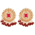 thumbnail image 1 of Efulgenz Indian Jewelry Bollywood Faux Pearl Kundan Crystal Floral Big Stud Dangle Earrings Set For Women,, 1 of 4