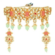 Efulgenz Indian Jewelry Choker Kundan Crystal Choker Necklace Dangle Earrings Bridal Jewelry Set for Women, Mint Color