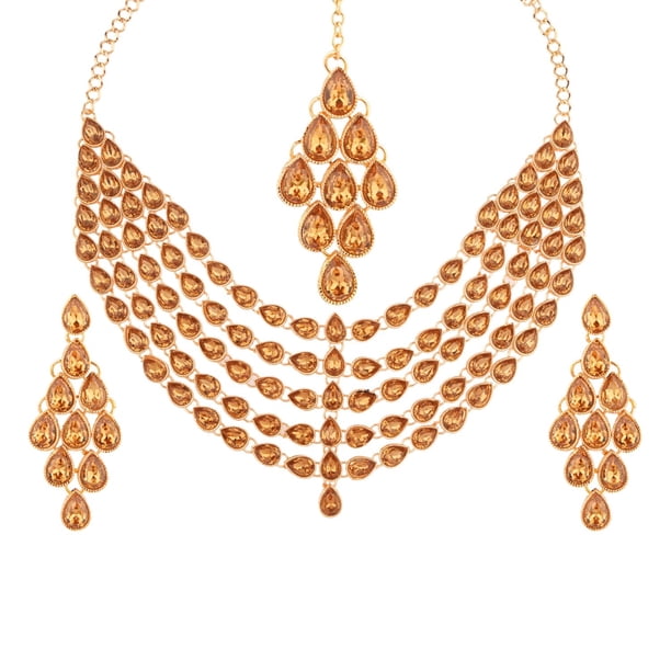 Efulgenz Indian Jewelry Choker Kundan Crystal Multi Layered