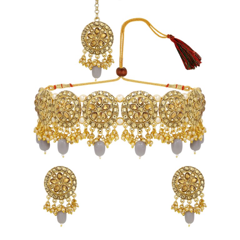 Efulgenz Indian Wedding Jewelry Set – Kundan Necklace, Earrings & Maang Tikka