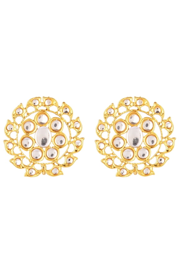 Indian Jewelry Crystal Kundan Stone Big Round Stud Earrings Set for Women, White