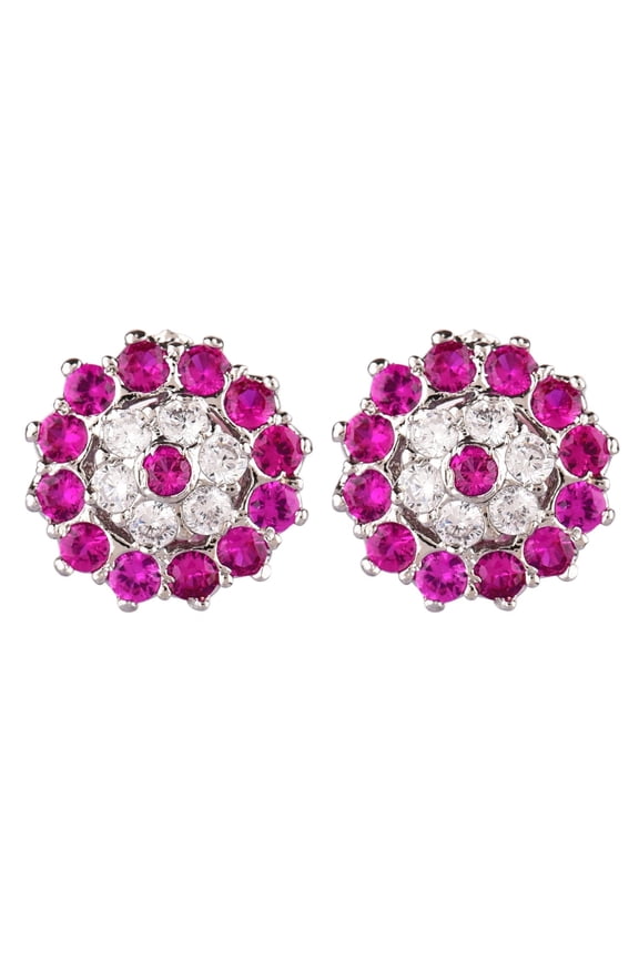 Indian Jewelry Cubic Zirconia CZ Round Floral Stud Earring for Women , Pink