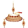 thumbnail image 1 of Efulgenz Indian Jewelry Kundan Crystal Choker Necklace Earrings Maang Tikka Head Chain Bollywood Wedding Bridal Set, 1 of 5