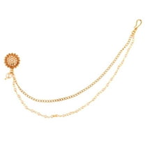 Efulgenz Indian Jewelry Kundan Crystal Nose Ring Hoop Pin Stud Fake Septum Ring with Chain Nose to Ear Chain Non Piercing Body Jewelry, White